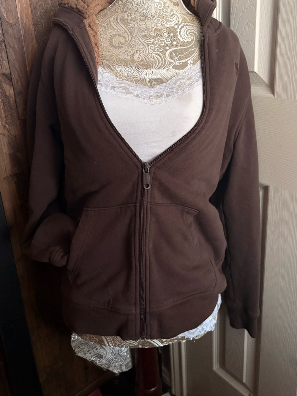 y2k Abercrombie & Fitch Brown Sherpa-Lined Zip Jacket